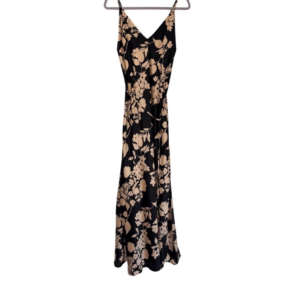 NWT Aakaa Black Midi Slip Dress with Cream Floral Print